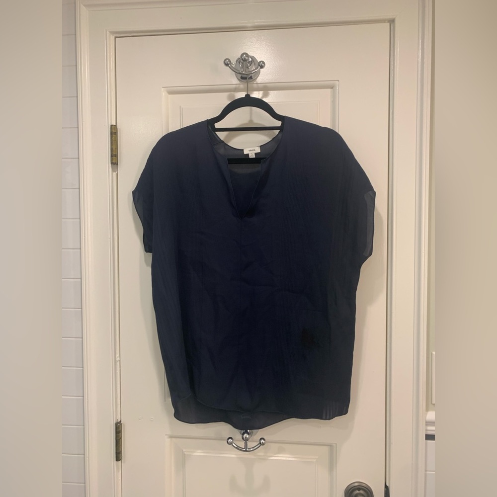 Vince Navy v-neck silk shirt (Size: S)